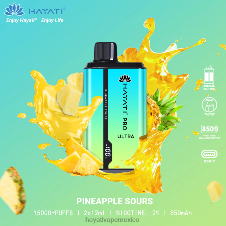 Hayati Pro Ultra desechables 15000 inhalaciones amargo de piña BP44H223 Hayati Vape Mexico