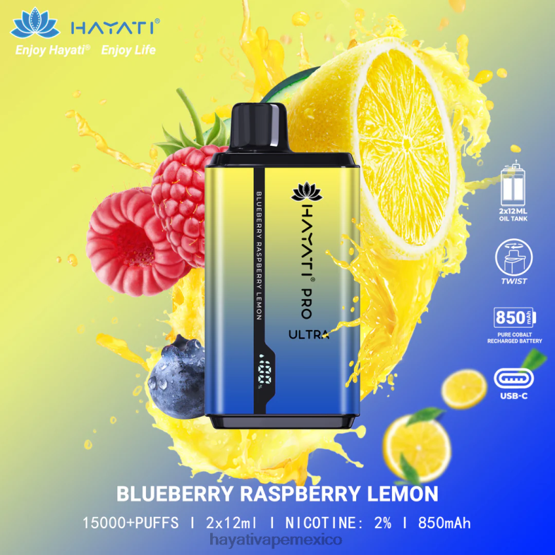 Hayati Pro Ultra desechables 15000 inhalaciones arándano frambuesa limón BP44H197 Hayati Vape Review