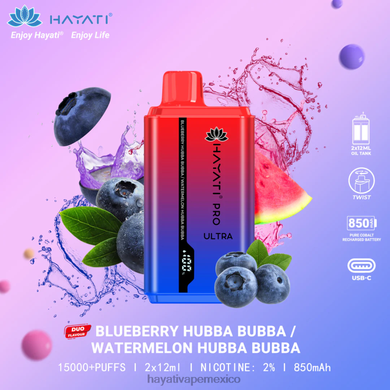 Hayati Pro Ultra desechables 15000 inhalaciones arándano hubba bubba/sandía hubba bubba BP44H217 Hayati Vape Review