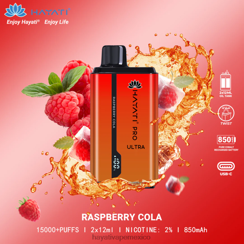 Hayati Pro Ultra desechables 15000 inhalaciones cola de frambuesa BP44H210 Hayati Flavour List