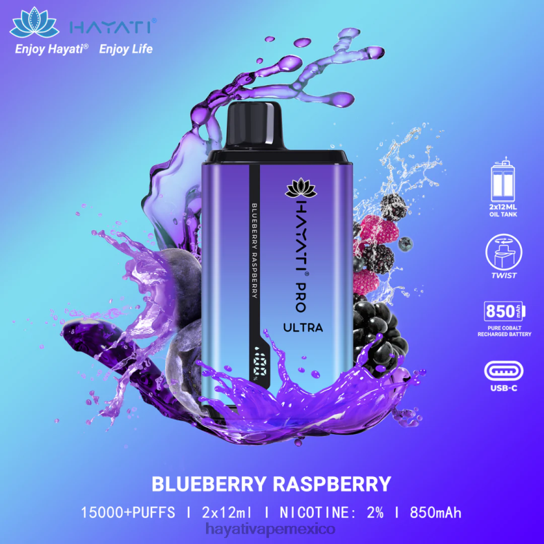 Hayati Pro Ultra desechables 15000 inhalaciones frambuesa arándano BP44H196 Hayati Vape Near Me