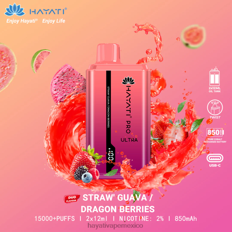 Hayati Pro Ultra desechables 15000 inhalaciones fresa guayaba/bayas de dragón BP44H224 Hayati Vape Flavours