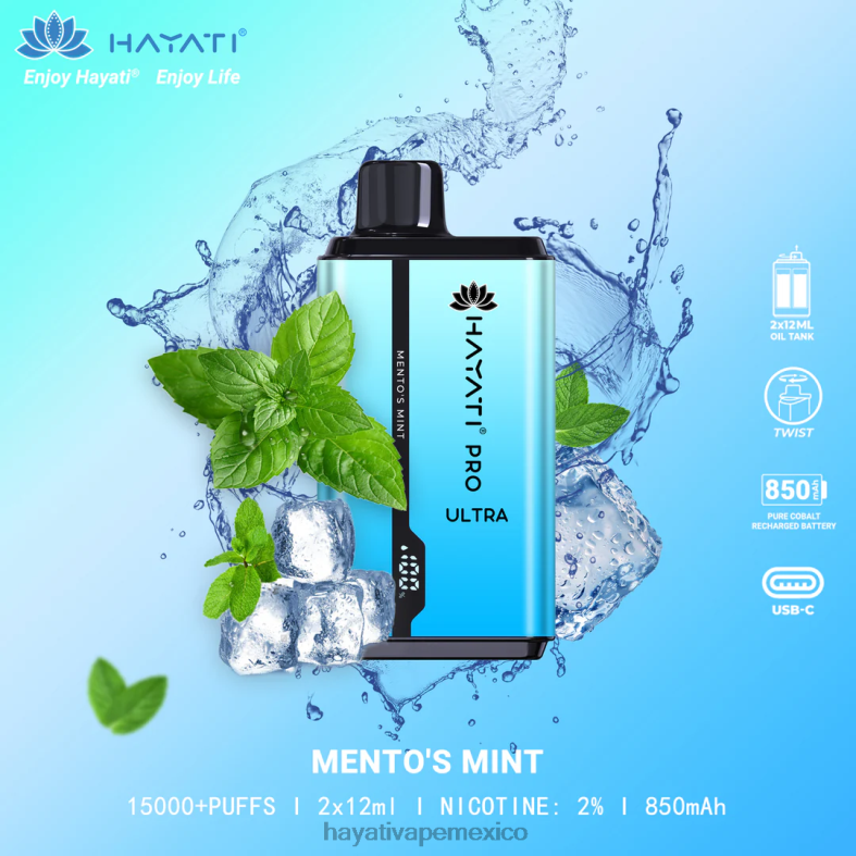 Hayati Pro Ultra desechables 15000 inhalaciones menta de mento BP44H206 Hayati Vape Near Me