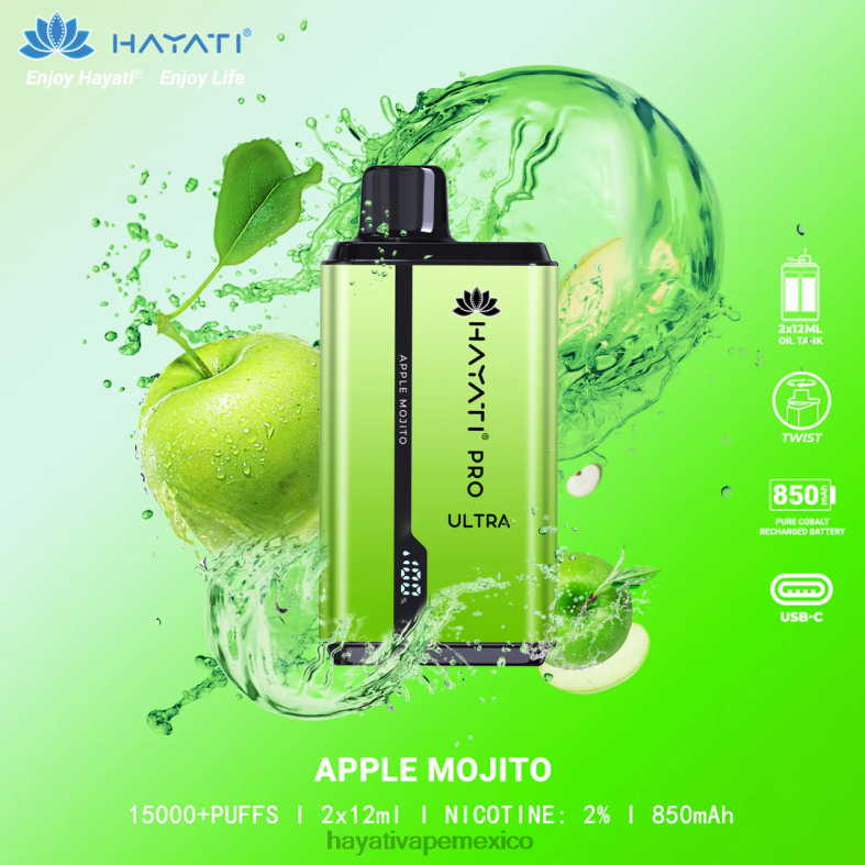 Hayati Pro Ultra desechables 15000 inhalaciones mojito de manzana BP44H200 Hayati Flavour List