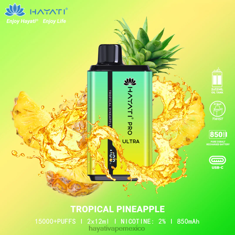 Hayati Pro Ultra desechables 15000 inhalaciones piña tropical BP44H213 Hayati Vape Mexico