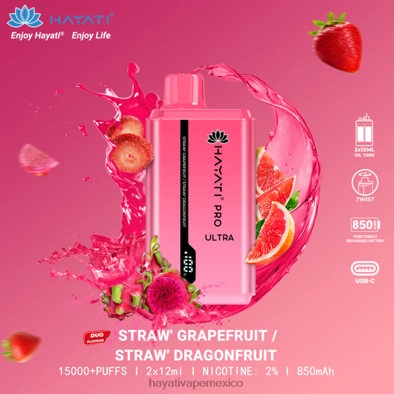 Hayati Pro Ultra desechables 15000 inhalaciones pomelo fresa/fruta del dragón de fresa BP44H226 Hayati Vape Near Me