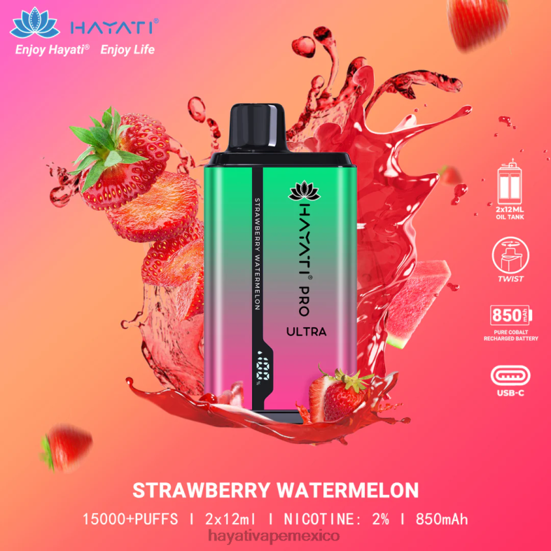 Hayati Pro Ultra desechables 15000 inhalaciones sandia fresa BP44H211 Hayati Mexico
