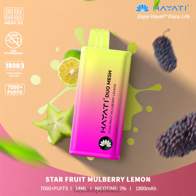 Hayati Duo Mesh desechable carambola morera limón BP44H190 Hayati Flavour List
