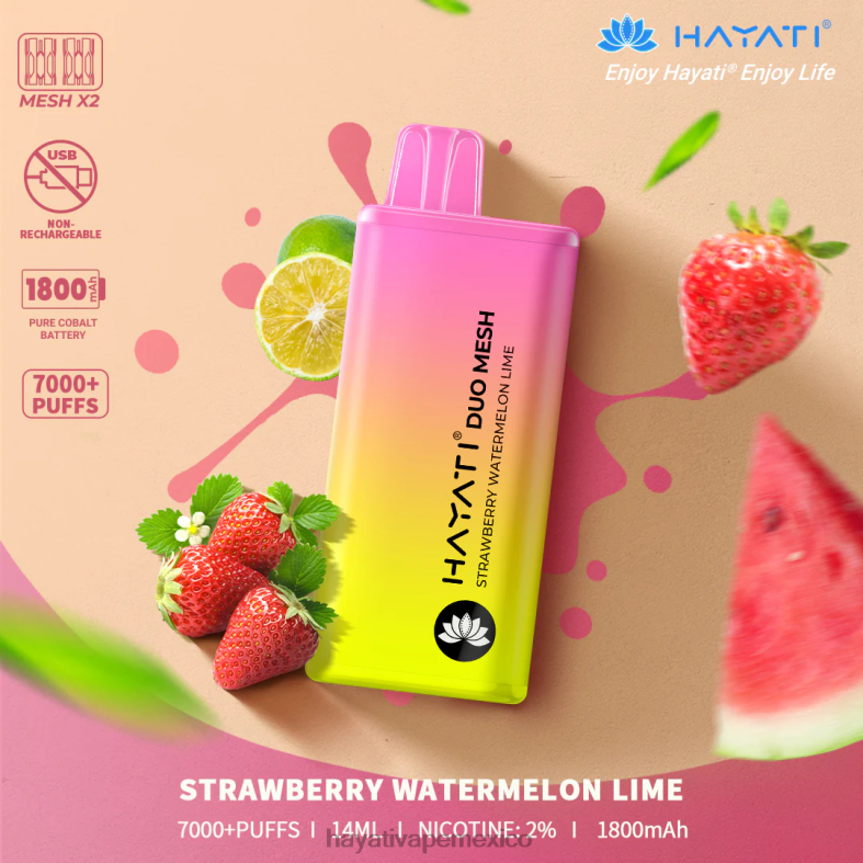 Hayati Duo Mesh desechable fresa sandia lima BP44H183 Hayati Vape Mexico