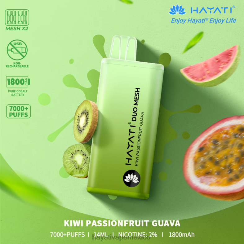 Hayati Duo Mesh desechable kiwi maracuyá guayaba BP44H173 Hayati Vape Mexico