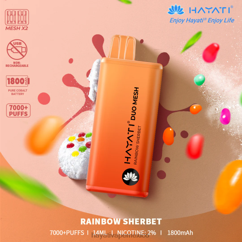 Hayati Duo Mesh desechable sorbete arcoiris BP44H177 Hayati Vape Review