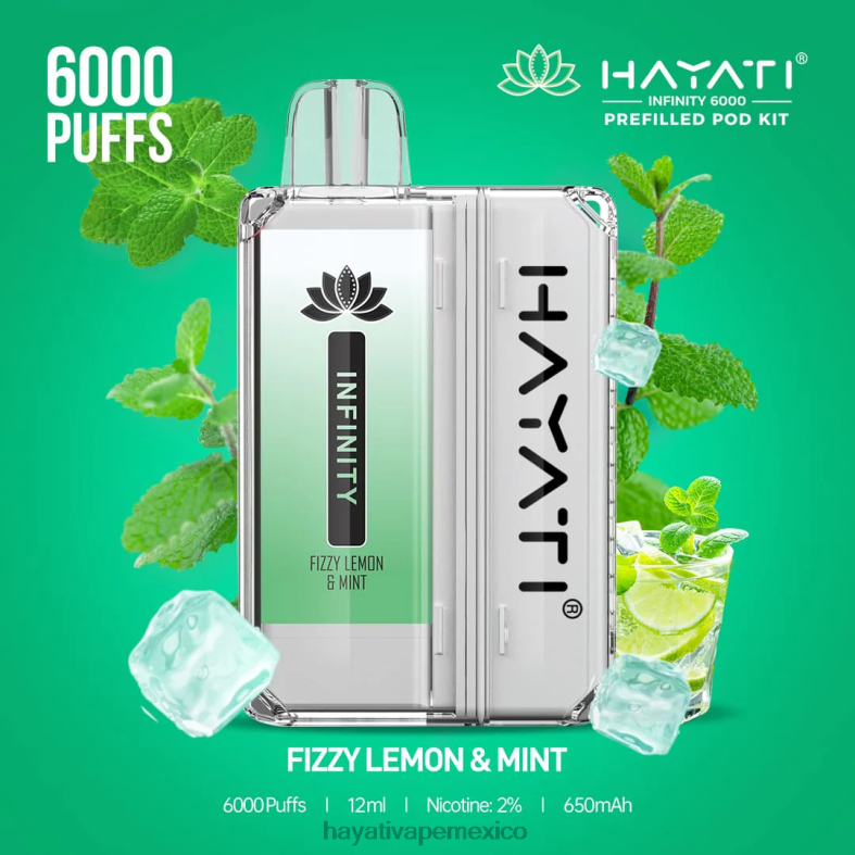 Hayati Infinity 6000 kits de cápsulas limón y menta gaseosos BP44H147 Hayati Vape Review