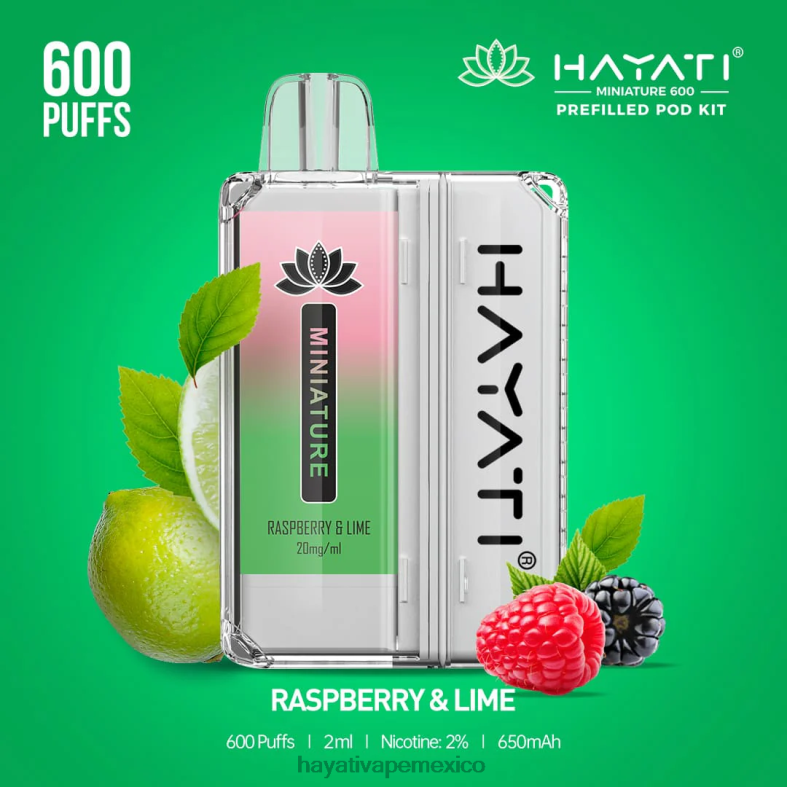 Hayati Miniature kits de 600 cápsulas frambuesa y lima BP44H43 Hayati Vape Mexico