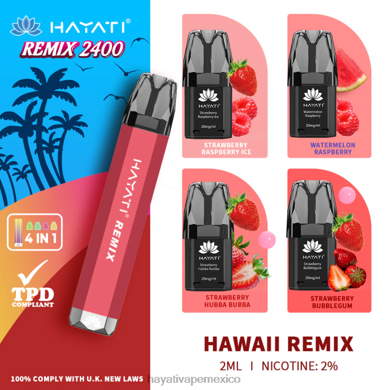 Hayati Remix sistema de cápsulas precargadas 2400 inhalaciones remezcla de hawai BP44H54 Hayati Vape Flavours