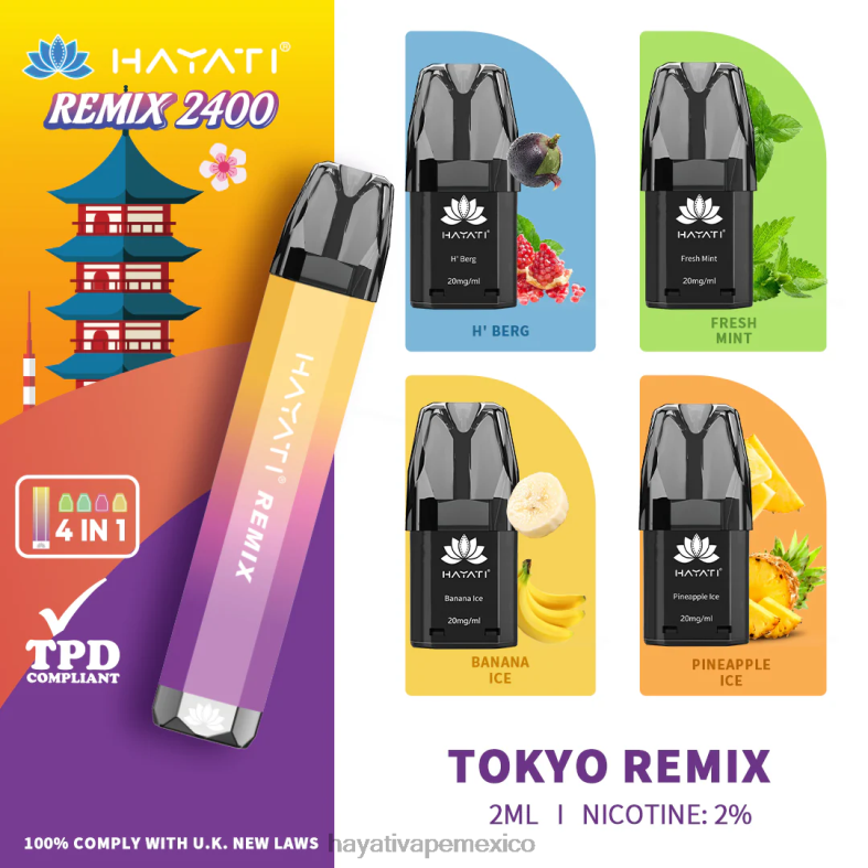 Hayati Remix sistema de cápsulas precargadas 2400 inhalaciones remezcla de tokio BP44H58 Hayati Vapes Wholesale